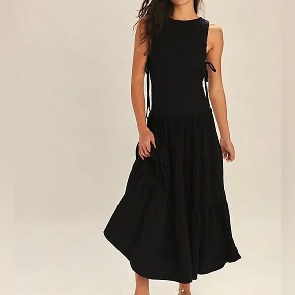 NWT!! M Free People Free-est Sterling Maxi Dress Black Drop Waist Romantic Boho - Picture 1 of 11